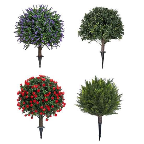 Artificial Topiary Ball Boxwood/Pine with Ground Spike Tree/Rose/Lavender Shrub 24 Inch Faux Fake Bushes Trees