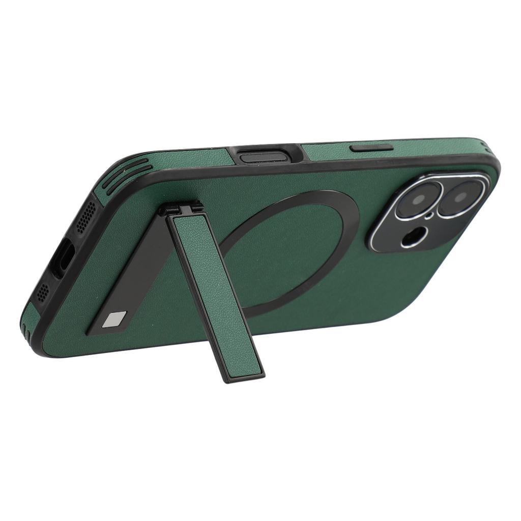 For iPhone 16 Kickstand Case Compatible with MagSafe PC+TPU+PU Phone Back Cover