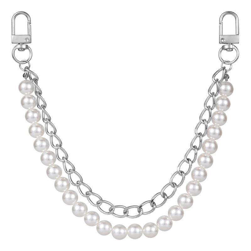 

Alloy Plastic Pearl Double Chain Phone Lanyard Wrist Strap Heavy Duty Anti-Lost Charm Accessory for Water Bottle Carrying Bag Decoration One Size срібний