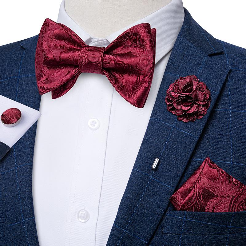 Set Papillon Uomo Paisley Con Gemelli E Fazzoletto Tasca - Regalo Matrimonio