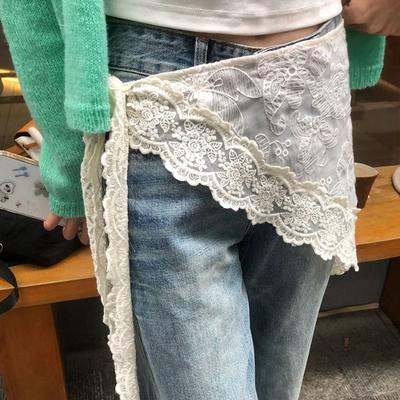 Módní krajkový lem Krajková mini sukně Volánky Oblečení Doplňky Zadní závěs Džínová dekorace Pěkný zadní závěs Léto