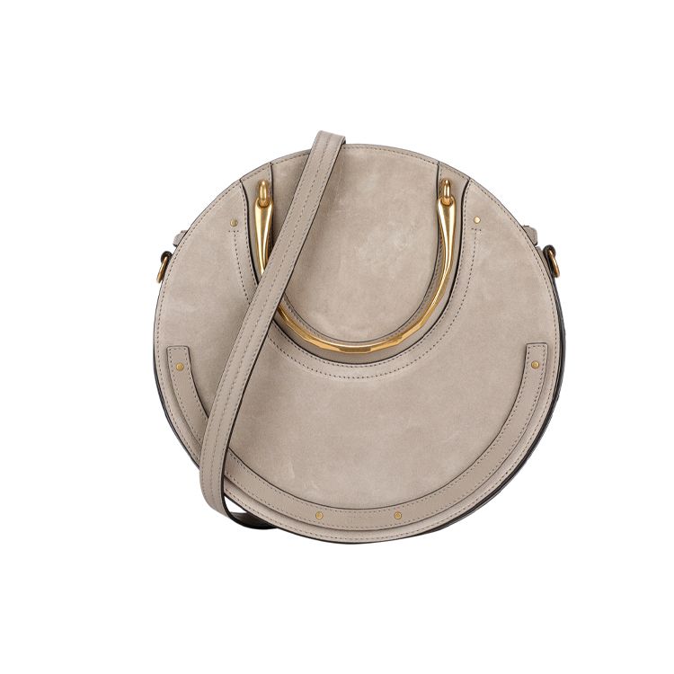 Chloe Color Block Leder Goldene Schnalle Runde Leder Schultertasche Crossbody Tasche Mittel Damen Taschen Grau CHC18SS333HFV23W