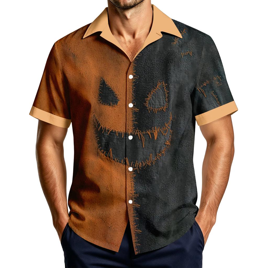 Men's Casual Short Sleeve Shirt with Halloween Print for Parties and Everyday Wear