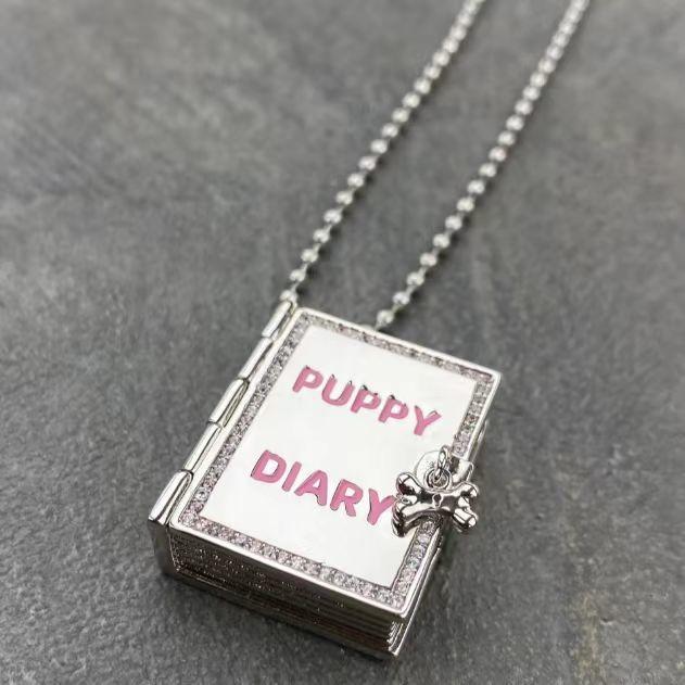 Cute Dog Alloy Pendant Necklace Open Box Design Geometric Decoration Women Men