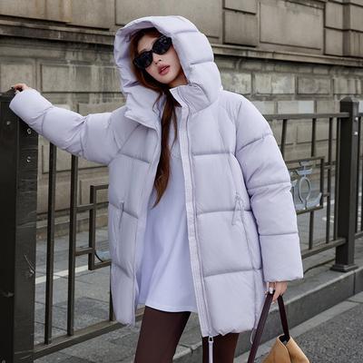 Dámská péřová bunda s kapucí, nový styl, střední délka, zesílená bavlněná bunda pro drobné postavy, chlebová bunda, bavlněná bunda