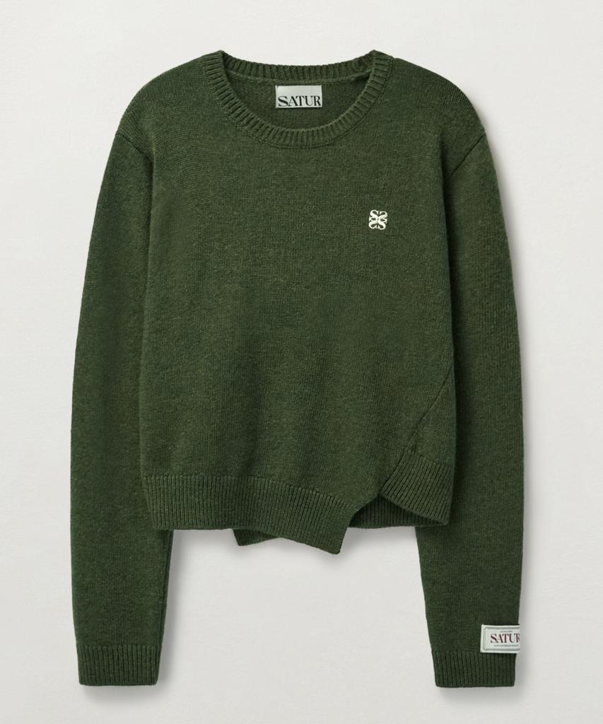 Seteo Dublin Asymmetrical Cashmere Blend Knit Olive Khaki (Type B)