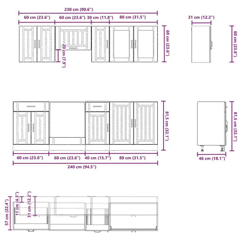 8 Piece Kitchen Cabinet Set Lucca Concrete Grey Wood Based Material