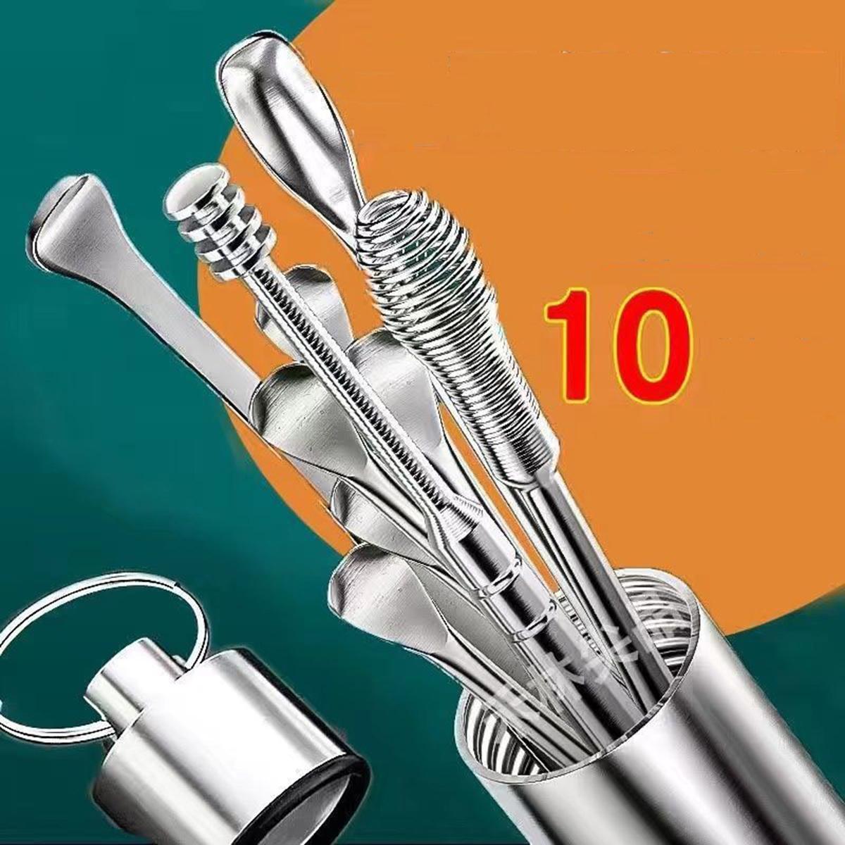10-piece Ear Pick Cleaning Kit - Stainless Steel Storage Set with Multiple Functions
