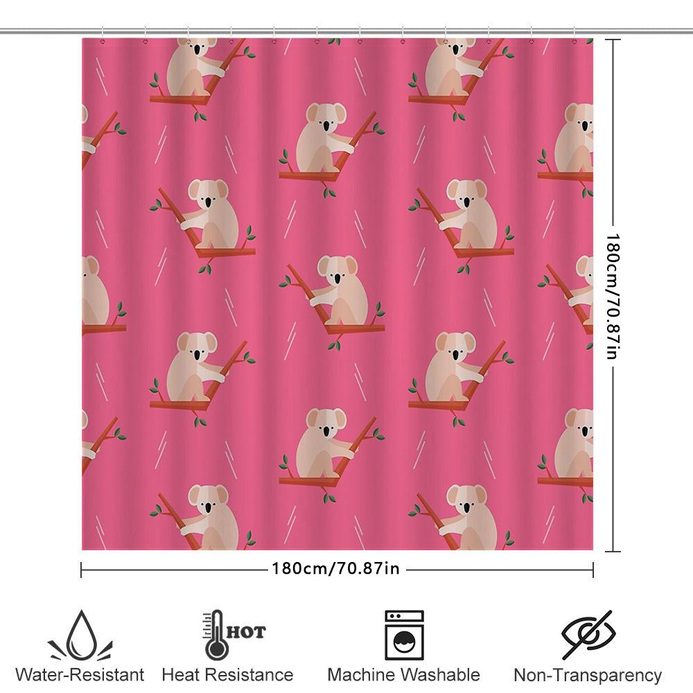 Cute Koala Shower Curtain Tropical Forest Animal Bathroom Decor Waterproof Fabric Washable Modern Vintage Home Decor