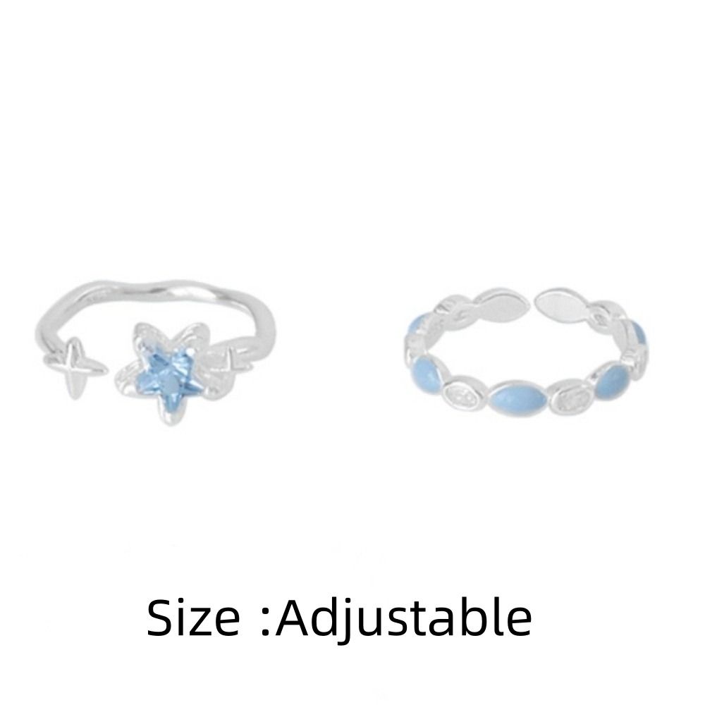 Süße und Coole Blaue Blumenringe Geometrische Feine Verstellbare Silberringe Party Geburtstagsgeschenk Damenschmuck Wassertropfen Offener Ring