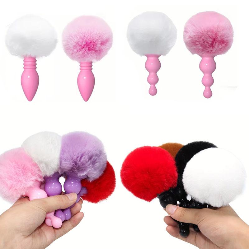 Cute Rabbit Tail Anal Butt Plug - Sexy Curl with Soft Detachable Silicone Butt Support for Adults Ideal for Couples