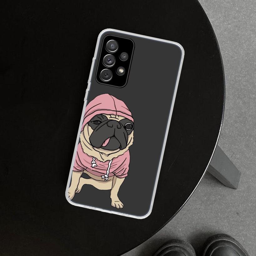 Cute Pug Dog Phone Case Cover For Samsung Galaxy A12 A22 A32 A52 A72 A02S A51 A50S A31 A20S A10S Note 20 Ultra 10 Plus Galaxy A5