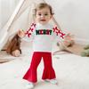 European and American Girls' Christmas Embroidery Bow Sweatshirt and Flare Pants Set