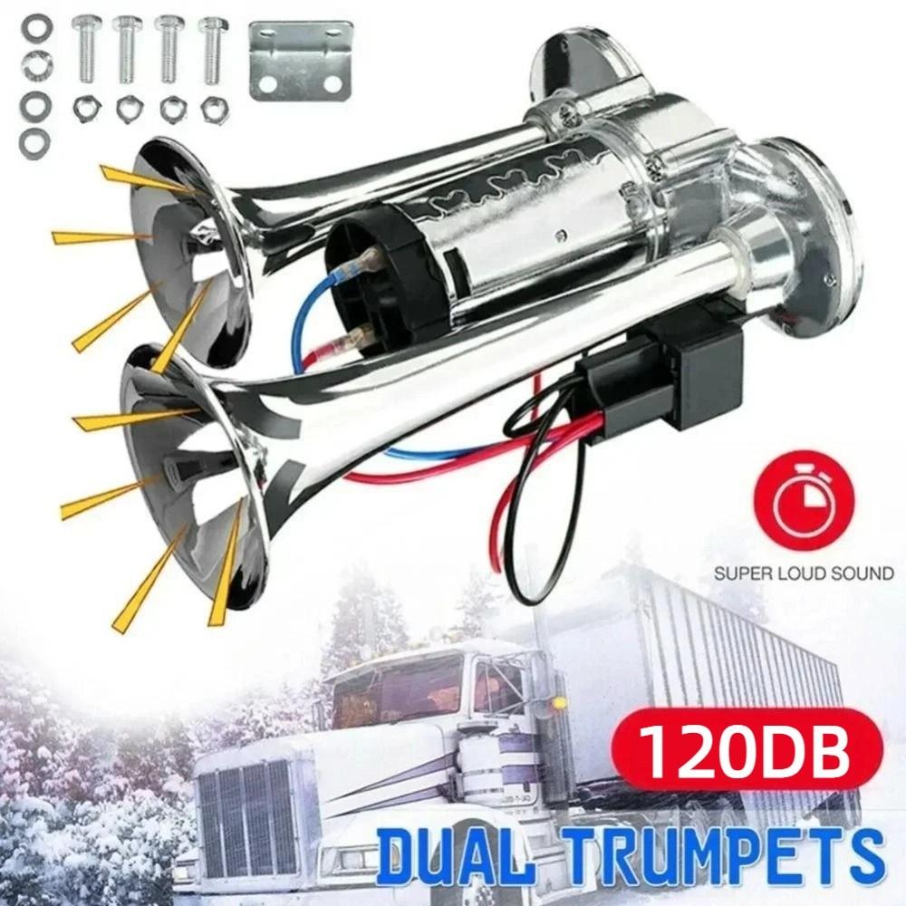 12V/24V Electric Horn Dual Trumpets Super Loud Horn Car Accessories Air Horn Large Truck