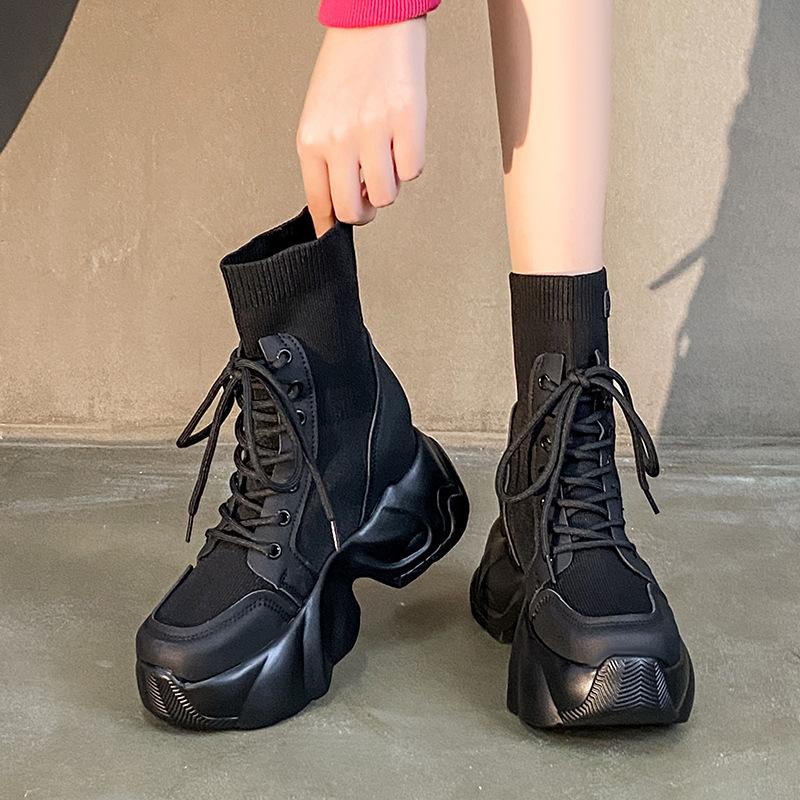 

Ботинки мартинс женские осень 2025 новые интернет-знаменитость супер огонь толстая подошва внутренняя танкетка короткие ботинки корейская версия эластичные носки ботинки 34 чёрный