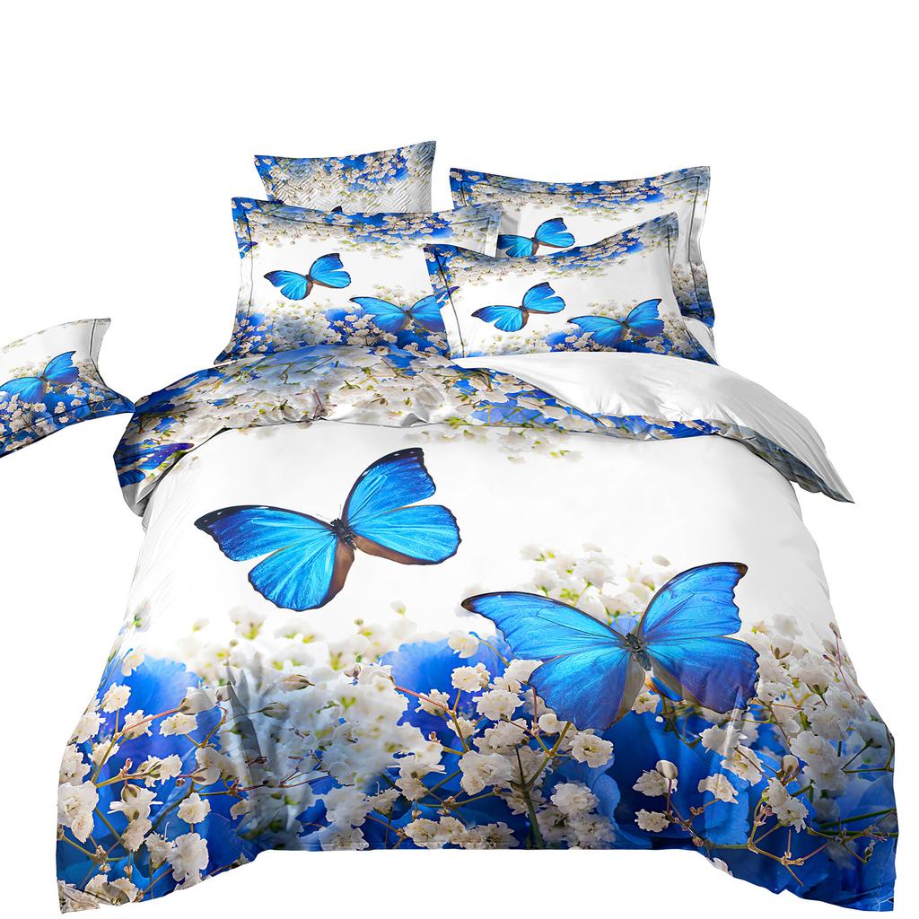 Butterfly Flower 3D Digital Printing Three-Piece Rose Quilt Cover