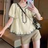 Women Casual Round Neck Loose Short Sleeve Print Blouse