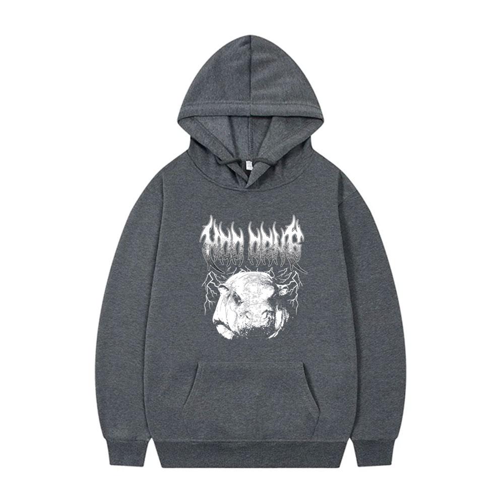 Vintage Moo Deng Print Hoodie Fuuny Baby Hippo Meme Hooded Sweatshirt Men Women Fashion Casual Oversized Fleece Cotton Hoodies