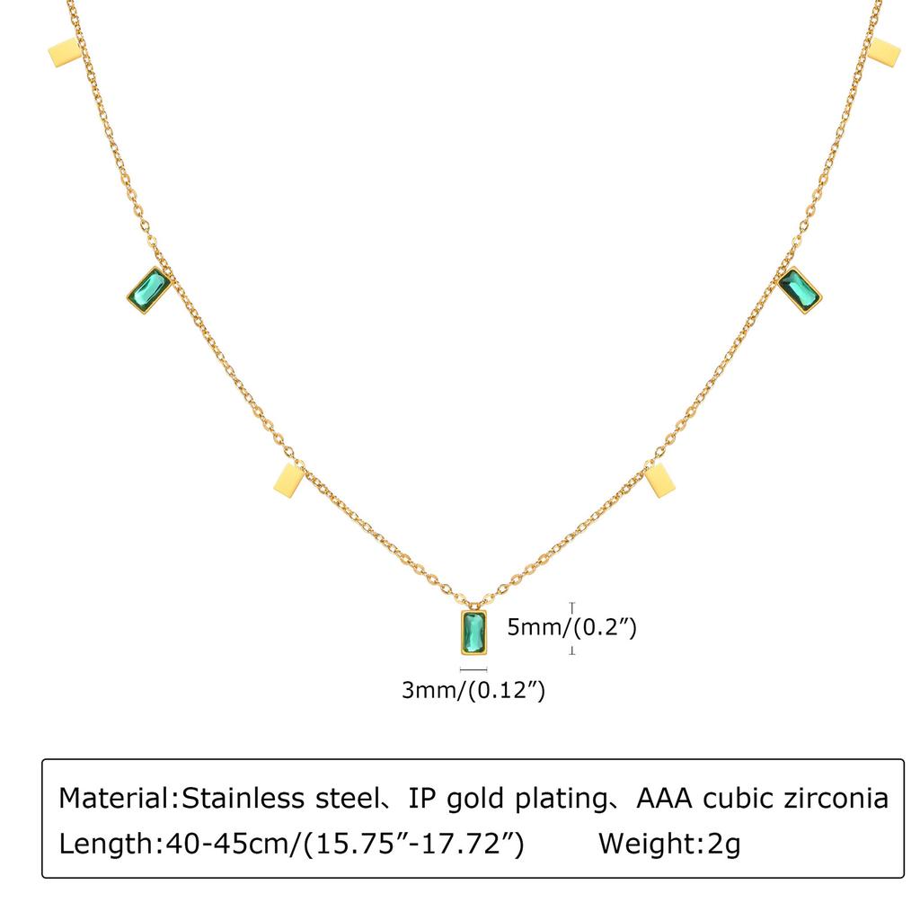 Retro Green Zircon Pendant Necklace For Women, Crystal Stone Chain Stainless Steel Gold Plated Luxury Birthday Gifts