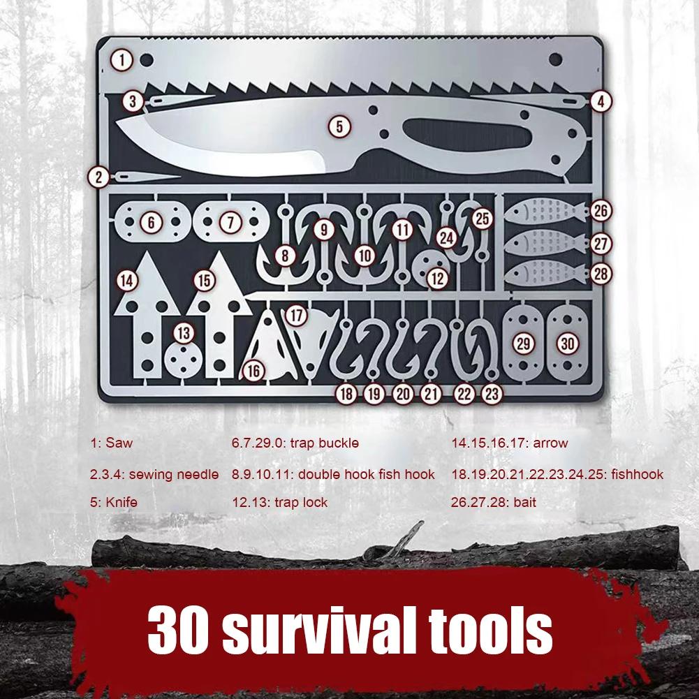 Scheda con Amo da Pesca in Acciaio Inossidabile Strumento Multifunzione Portatile per Pesca e Caccia Gadget EDC per Campeggio e Sopravvivenza