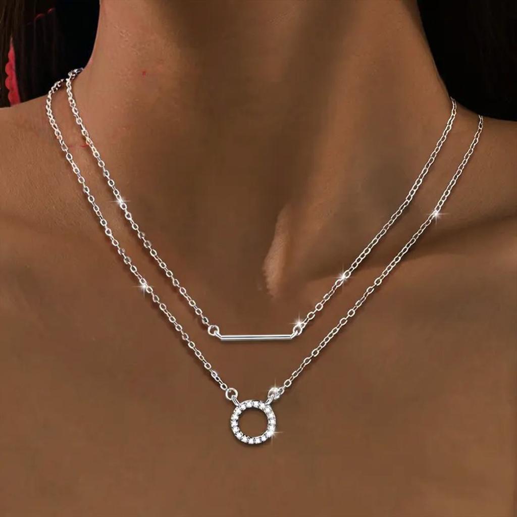 Copper Geometric Double Layered Bracelet Necklace Women's Fashion High-End Design Sense Jewelry