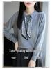 Silk Polo Collar Long Sleeve Shirt - 2025 Autumn Women's Wool Knitwear