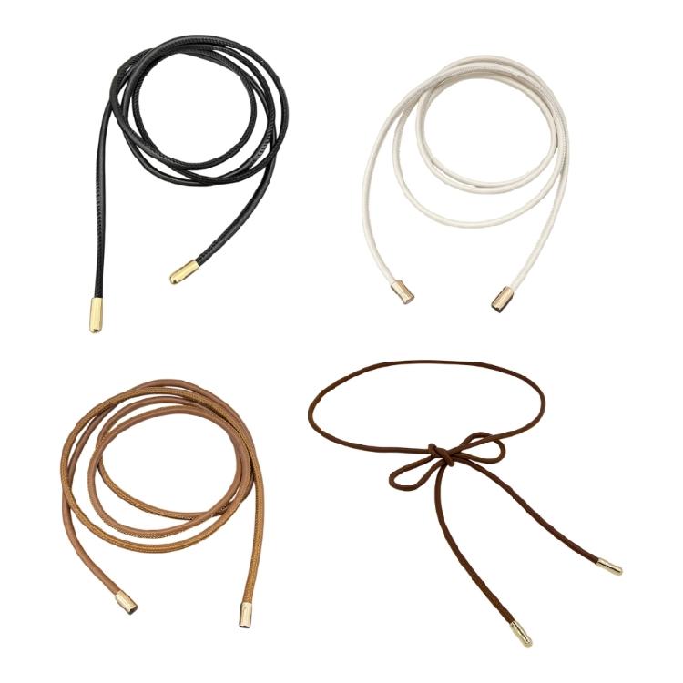 Round PU Leather Rope Thin Waistband for Women Fashionable Waist Adorment Knotted Waist Strap for Decorative Coat Skirt