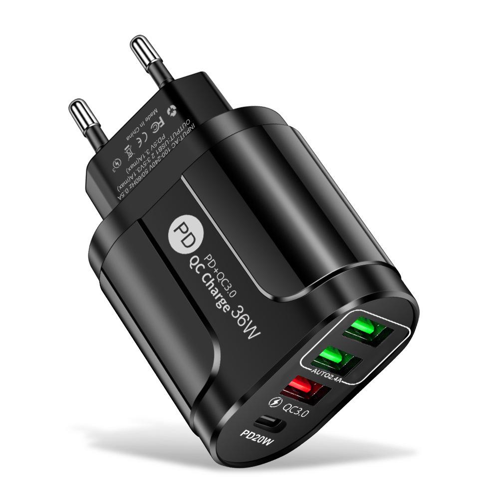 UKCA Certified 36W Fast Charger with PD+QC3.0, 2.4A, and 3 USB Ports for European/UK