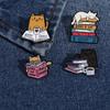 4 Styles Cute Cat &Book And Coffee Design Enamel Brooches Kitten Kitty Reading Drinking Enamel Pins For Pet Lovers Gif T