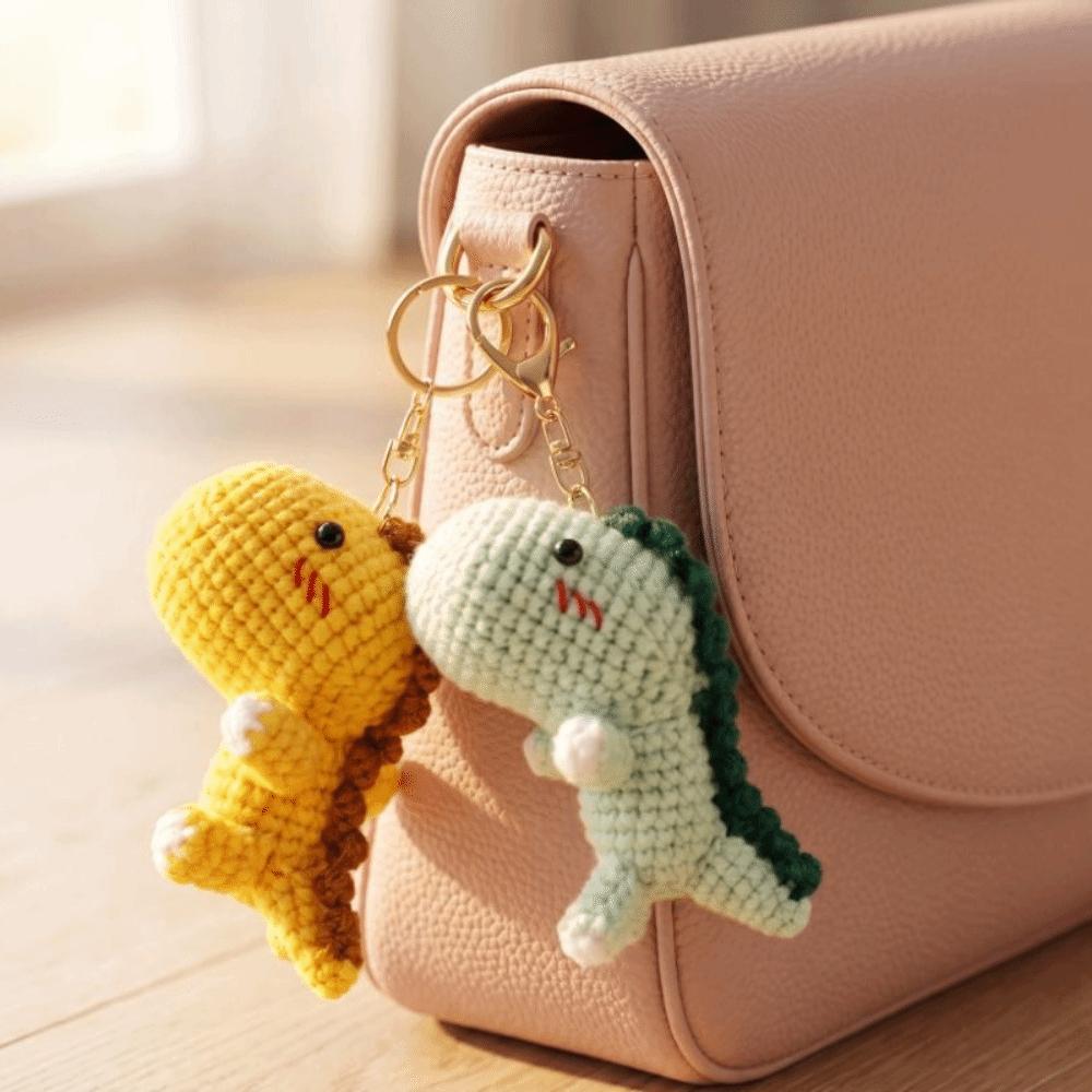 Cartoon Animal Mini Dinosaur Keychain Soft Wool Knitted Pendant Crochet Dinosaur Pendant Backpack
