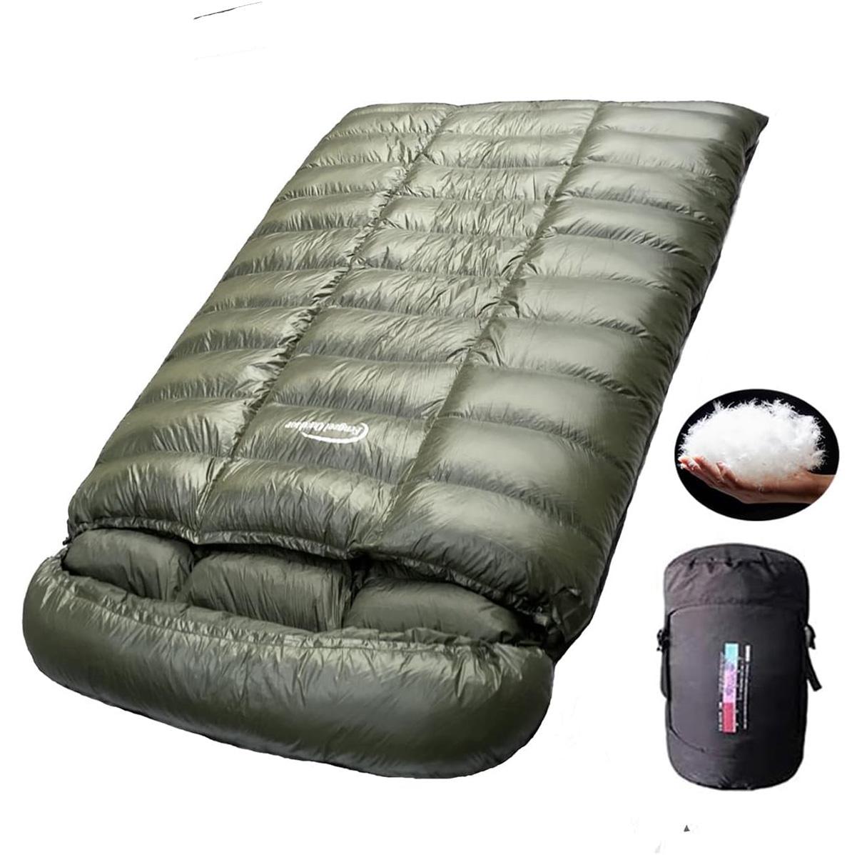 

Checkered design, double sleeping bag, camping, cold protection and warmth, 93% white duck down 2000g filling, down sleeping bag армия зеленый
