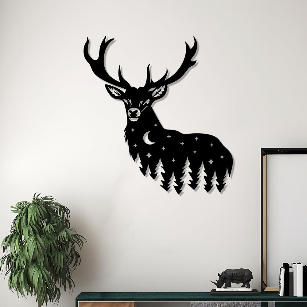 Deer Moon Stars Metal Wall Art Rust Resistant Sculpture Nature Decor for Living Room Garden Fence Christmas Thanksgiving Gift