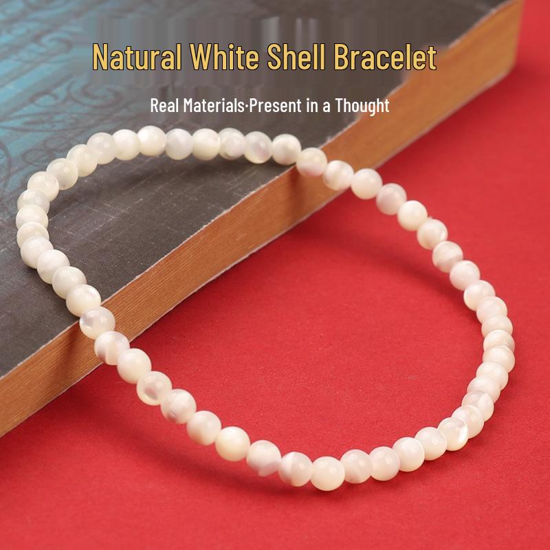 

White Luster Hand-Polished Women s Shell Beaded Bracelet 3mm