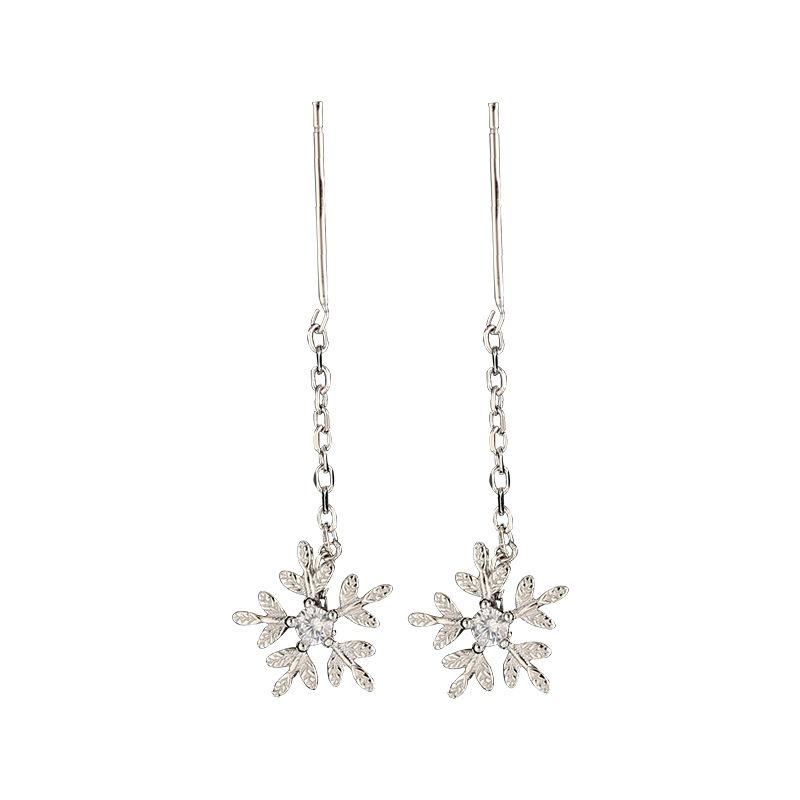 For Woman Korean Winter Jewelry Accessory Christmas Gift Simple Charm Sterling Silver Snowflake Chain Tassel Dangle Earrings