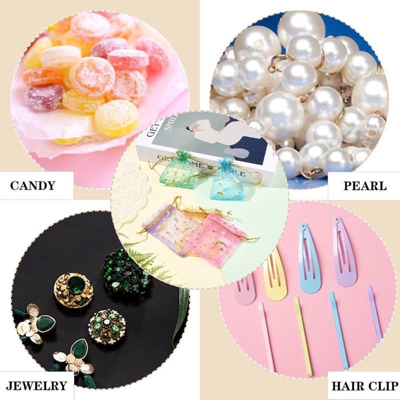 Wholesale 50pcs/Lot Small Organza Bag 9x12cm Moon Star Wedding Jewelry Packaging Bags Cute Drawstring Gift Bag Organza Pouches