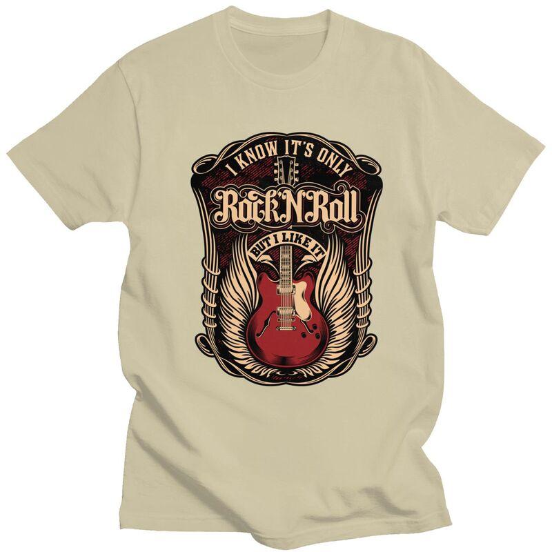 Custom Its Only Rock And Roll T Shirts Men 100 Cotton Tees Heavy Metal Guitar Music Tshirts Short Sleeve Casual Tshirt