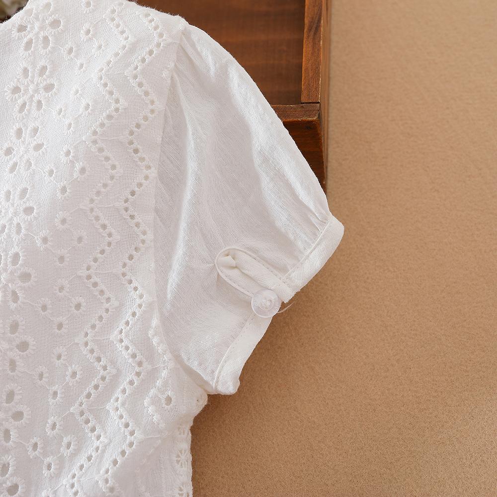 Girls Dress Short Sleeve Princess Dress Summer Cotton Round Collar White Tutu Dress Children 5-12 Years Kids Clothing