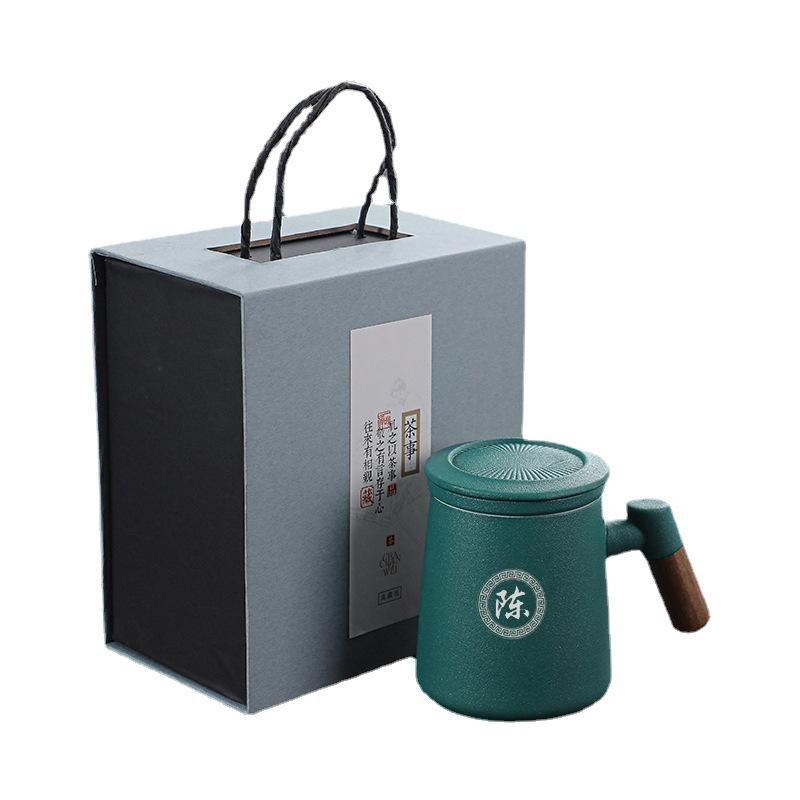 Black Pottery Wooden Handle With Lid Off Ceramic Teacup Set Personal Cup Office Cup With Tea Leak