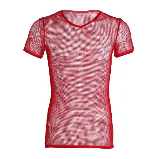 Men V-Neck Color Short Sleeve Hollow Tops Breathable Casual Style Tops