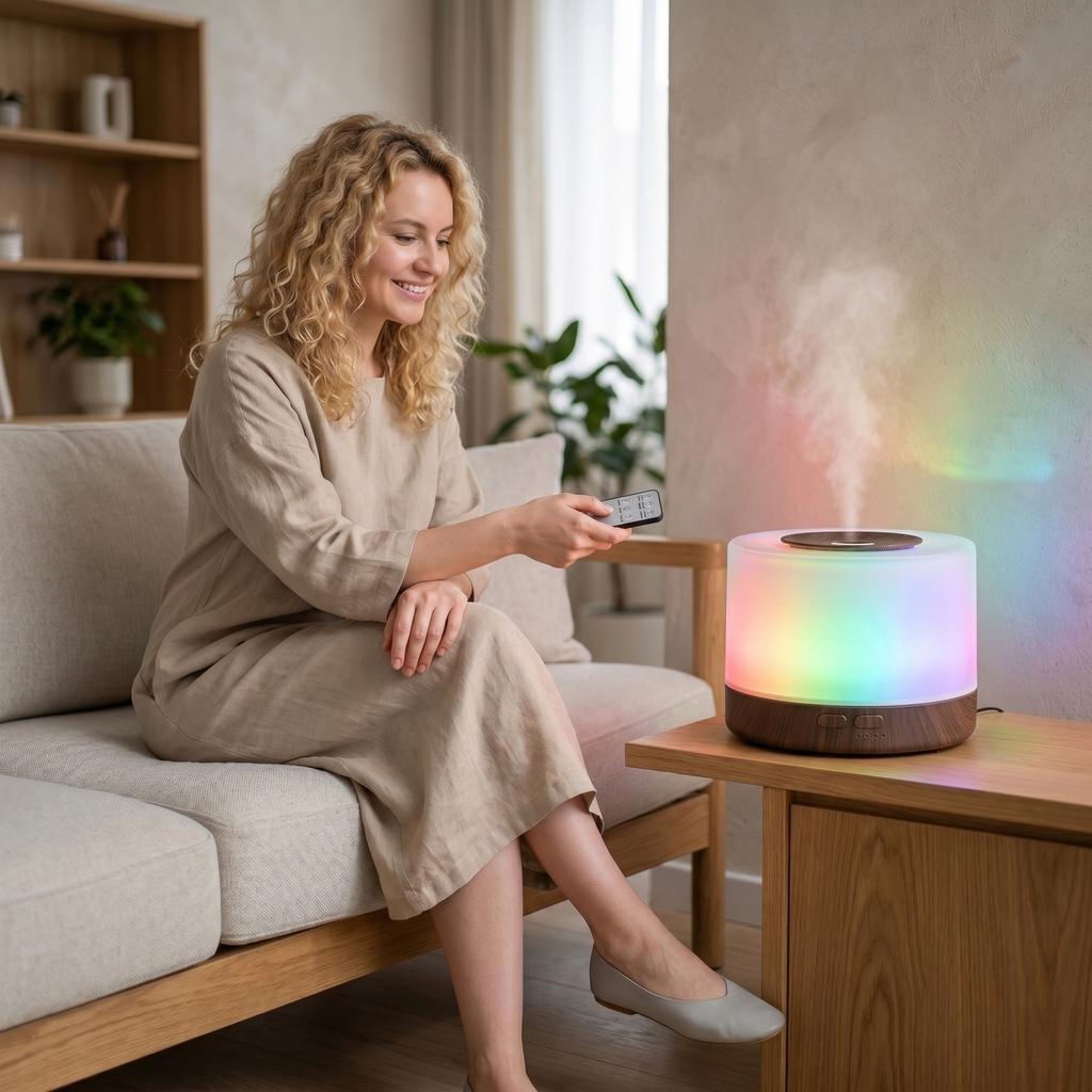 00ML Wood Grain Humidifier Remote 7 Color Light Purifier
