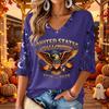 Women's Casual Halloween Printed V-Neck Three-Quarter Sleeve Top