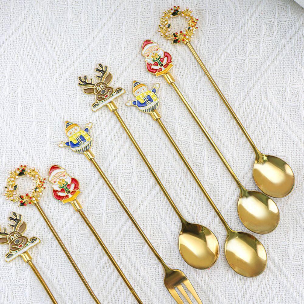Plated Design Christmas Stirring Spoon 4PCS Set Holiday Tableware Set New Year Party