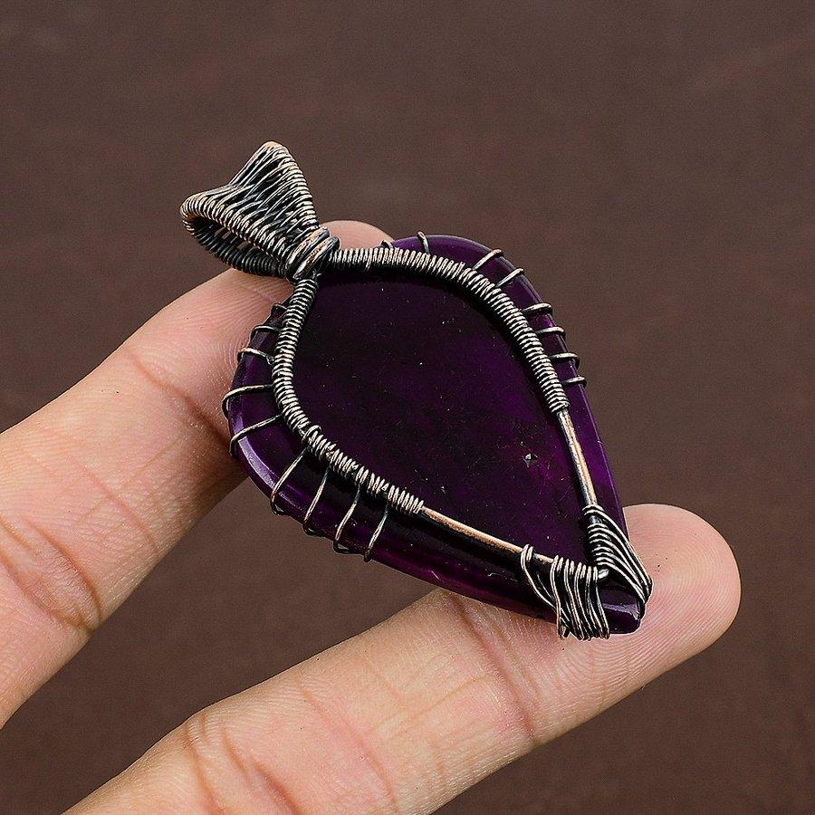 Purple Labradorite Handmade Copper Wire Wrap Jewelry Pendant 2.56" l6C07
