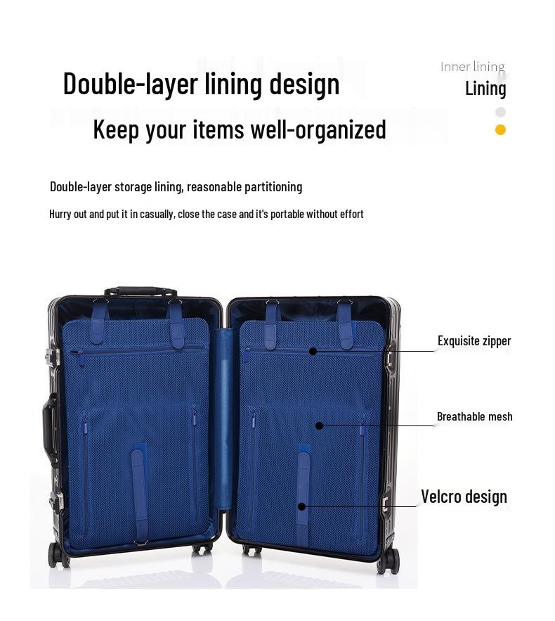Aluminum-Magnesium Alloy Suitcase with Universal Wheels, 24-Inch Carry-On, Password Lock for Men & Women, Business Travel, 20-Inch Option Available