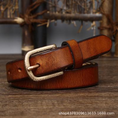 2,4 cm breiter Retro-Modetrendgürtel für Damen aus echtem Leder, erste Schicht Rindsleder, vielseitiger Jeansgürtel