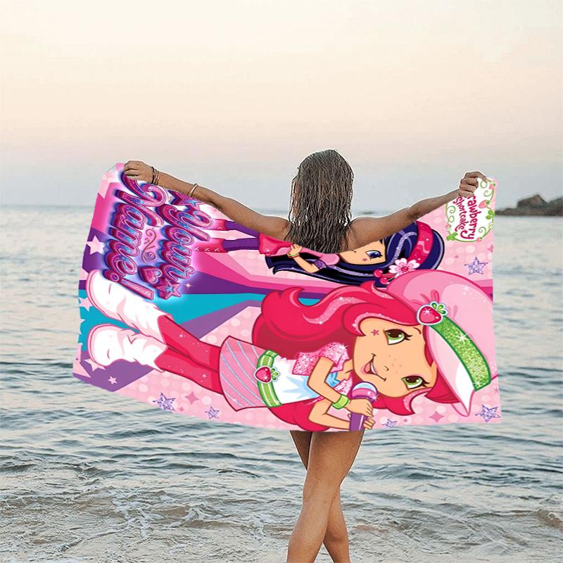 1pc Princess Strawberry Beach Towel with Custom Name, Beach and Seaside Swimming Pool Equipment, Fashion Pattern, Rectangular, Travel Essential