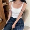 New Arrivals Open Run Women Button Ribbed Crop Tank