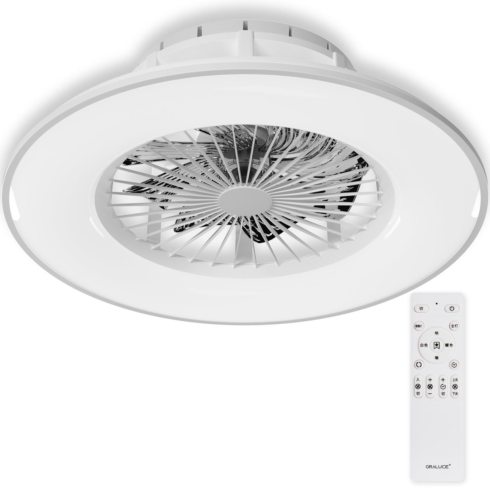 

ORALUCE Ceiling Fan Light, 10-Tatami Room Size, LED Ceiling Light with Fan, 56cm Diameter, 4600lm, Dimmable, Color Adjustable, Ambient Lighting,
