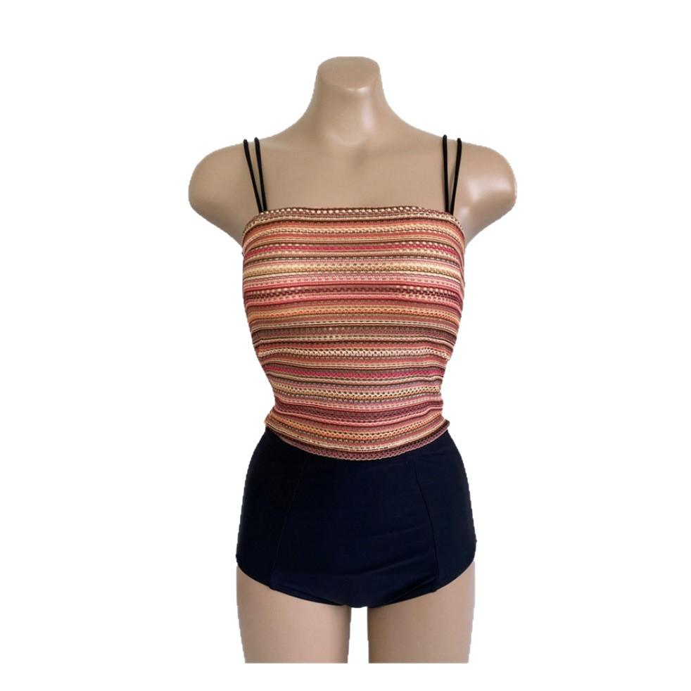 1011 New Korean INS Style Sexy Simple Vintage Striped Knit Swimsuit Conservative Split Women's Pure Desire Style