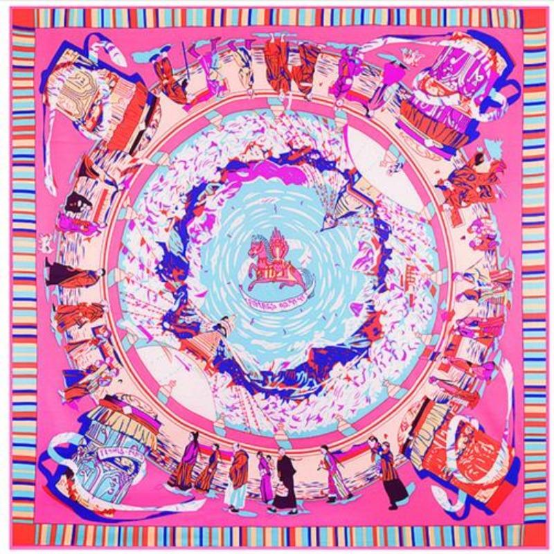 Luxury Brand Scarf Large Square Scarves Headband Tibet Pilgrimage Print 100% Silk Twill Silk Scarf For Women, Shawl Hijab